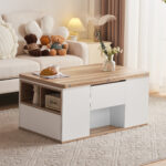 WLiftable multi-function coffee table - table top opens to 2 tables, large capacity, - Image 22