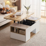 WLiftable multi-function coffee table - table top opens to 2 tables, large capacity, - Image 43