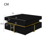 Coffee table, high-gloss living room table, side table with drawers and golden accents - Image 3