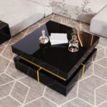 Coffee table, high-gloss living room table, side table with drawers and golden accents - Image 4
