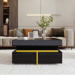 Coffee table, high-gloss living room table, side table with drawers and golden accents - Image 5