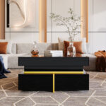 Coffee table, high-gloss living room table, side table with drawers and golden accents - Image 6
