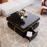 Coffee table, high-gloss living room table, side table with drawers and golden accents - Image 7