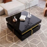 Coffee table, high-gloss living room table, side table with drawers and golden accents - Image 8