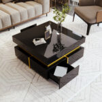Coffee table, high-gloss living room table, side table with drawers and golden accents - Image 9