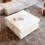 Coffee table, high-gloss living room table, side table with drawers and golden accents - Image 10