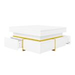Coffee table, high-gloss living room table, side table with drawers and golden accents - Image 14
