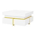 Coffee table, high-gloss living room table, side table with drawers and golden accents - Image 18