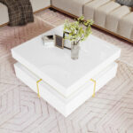 Coffee table, high-gloss living room table, side table with drawers and golden accents - Image 2