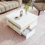 Coffee table, high-gloss living room table, side table with drawers and golden accents - Image 5