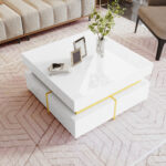 Coffee table, high-gloss living room table, side table with drawers and golden accents - Image 6