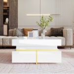 Coffee table, high-gloss living room table, side table with drawers and golden accents - Image 7