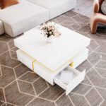 Coffee table, high-gloss living room table, side table with drawers and golden accents - Image 8