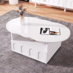Coffee table, cloud-shaped coffee table with drawers and storage compartments.