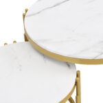 Modulated coffee table set, marble look, gold metal frame, round tables in two sizes - Image 14