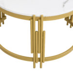 Modulated coffee table set, marble look, gold metal frame, round tables in two sizes - Image 15