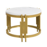 Modulated coffee table set, marble look, gold metal frame, round tables in two sizes - Image 16