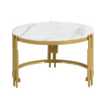 Modulated coffee table set, marble look, gold metal frame, round tables in two sizes - Image 21