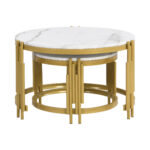 Modulated coffee table set, marble look, gold metal frame, round tables in two sizes - Image 25