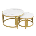 Modulated coffee table set, marble look, gold metal frame, round tables in two sizes - Image 26