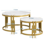 Modulated coffee table set, marble look, gold metal frame, round tables in two sizes - Image 3