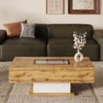 Coffee table, living room table with color-changing LED light, with glass, side table with two drawe - Image 10