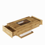 Coffee table, living room table with color-changing LED light, with glass, side table with two drawe - Image 12