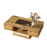 Coffee table, living room table with color-changing LED light, with glass, side table with two drawe - Image 15
