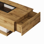 Coffee table, living room table with color-changing LED light, with glass, side table with two drawe - Image 16