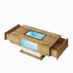 Coffee table, living room table with color-changing LED light, with glass, side table with two drawe - Image 6