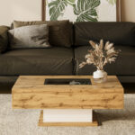 Coffee table, living room table with color-changing LED light, with glass, side table with two drawe - Image 9