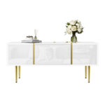 White coffee table with high gloss, modern and simple, with 2 drawers