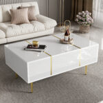 White coffee table with high gloss, modern and simple, with 2 drawers - Image 2