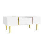 White coffee table with high gloss, modern and simple, with 2 drawers - Image 21