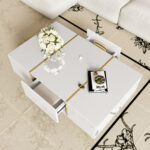 White coffee table with high gloss, modern and simple, with 2 drawers - Image 3