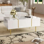 White coffee table with high gloss, modern and simple, with 2 drawers - Image 5