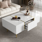 White coffee table with high gloss, modern and simple, with 2 drawers - Image 6