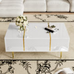 White coffee table with high gloss, modern and simple, with 2 drawers - Image 7