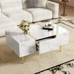 White coffee table with high gloss, modern and simple, with 2 drawers - Image 8