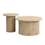 Coffee table, double round table, side table with natural wood slats. Multifunctional living room ta - Image 14