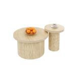 Coffee table, double round table, side table with natural wood slats. Multifunctional living room ta - Image 18