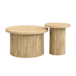 Coffee table, double round table, side table with natural wood slats. Multifunctional living room ta - Image 21