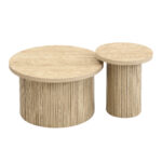 Coffee table, double round table, side table with natural wood slats. Multifunctional living room ta - Image 22