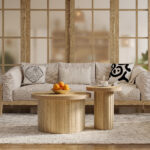 Coffee table, double round table, side table with natural wood slats. Multifunctional living room ta - Image 8