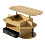 Modern coffee table made of wood grain, with lifting function, storage space and black fabric drawer - Image 10