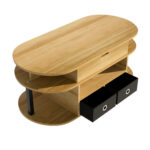 Modern coffee table made of wood grain, with lifting function, storage space and black fabric drawer - Image 11