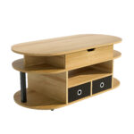 Modern coffee table made of wood grain, with lifting function, storage space and black fabric drawer - Image 12