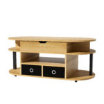 Modern coffee table made of wood grain, with lifting function, storage space and black fabric drawer - Image 13