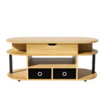 Modern coffee table made of wood grain, with lifting function, storage space and black fabric drawer - Image 14