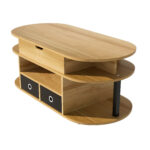 Modern coffee table made of wood grain, with lifting function, storage space and black fabric drawer - Image 15